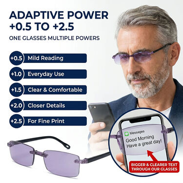 Rimless Folding Adaptive Power Mobile Protection Reading Glasses B1G1 (FORG10)