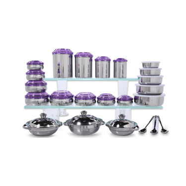 43 Pcs Coloured Stainless Steel Storage Set + Free Double Bedsheet with 2 Pillow Covers (43SSN)