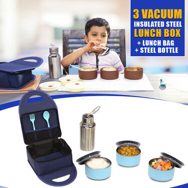 3 Vacuum Insulated Steel Lunch Box with Steel Bottle (3ISLBB)