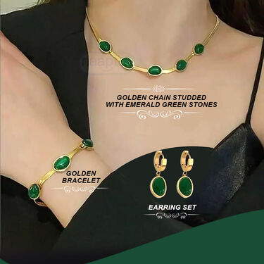 3 Pcs Emerald Green Coloured Jewellary Set (EGJS1)