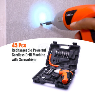 45 Pcs Rechargeable Powerful Cordless Drill Machine With Screwdriver (ET1)
